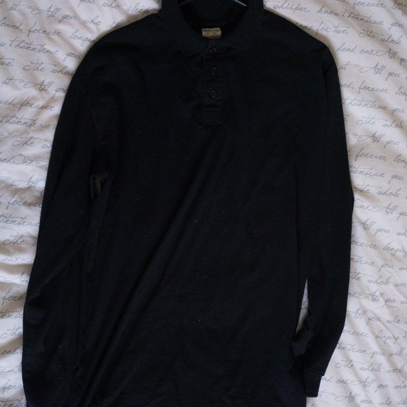 Black Long Sleeve - Button Collar Pull-Over - Picture 1 of 3